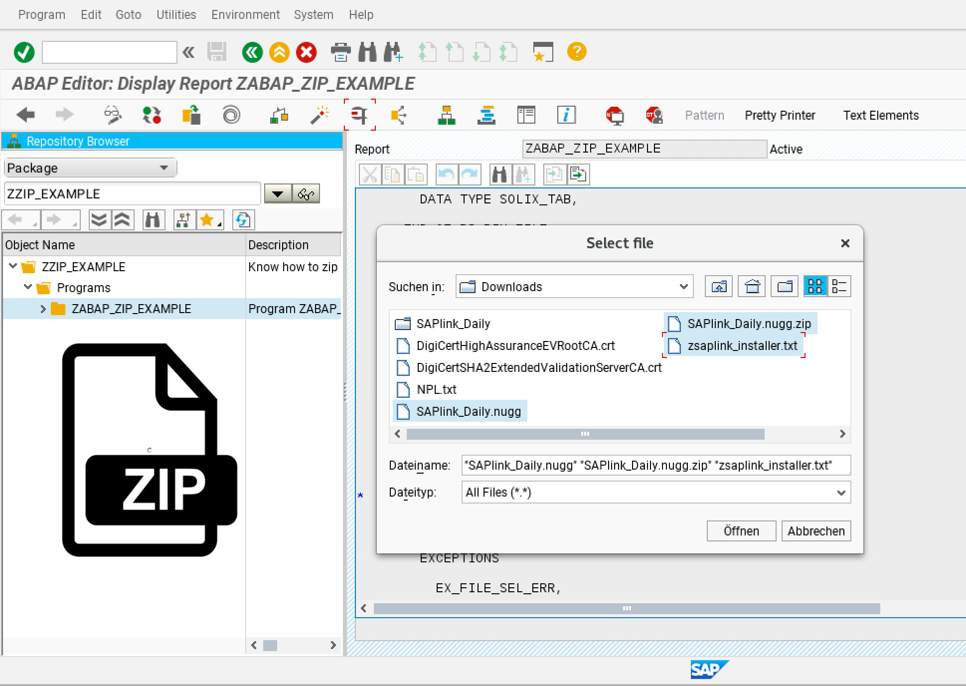 How to zip files with CL_ABAP_ZIP